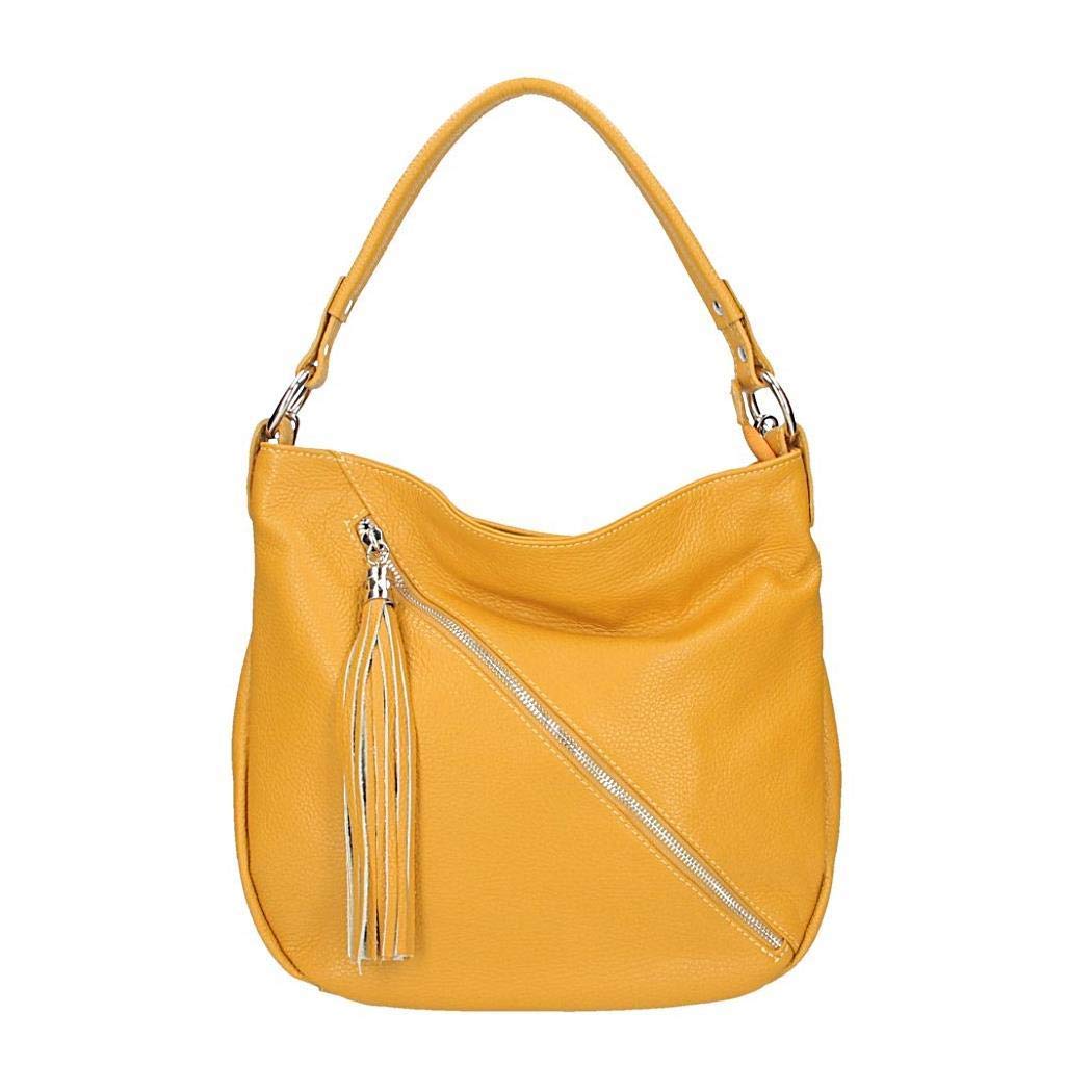 Made in Italy Damen Leder Tasche Shopper Schultertasche City Bag Crossover Umhängetasche Henkeltasch