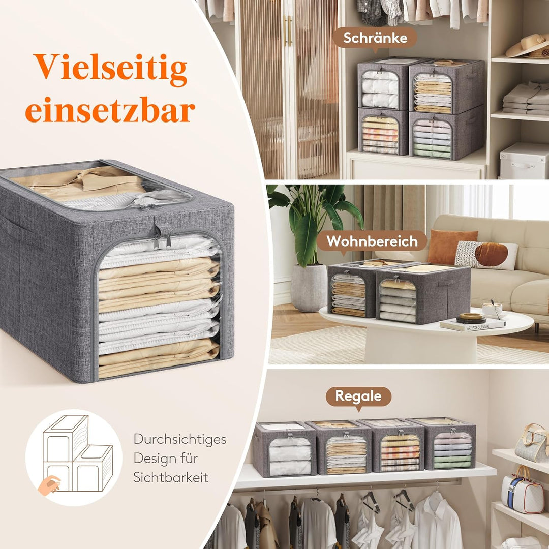 Lifewit 6 Stück Kleideraufbewahrungsbehälter mit Metallrahmen, Faltbare Aufbewahrungsbox mit Deckel,