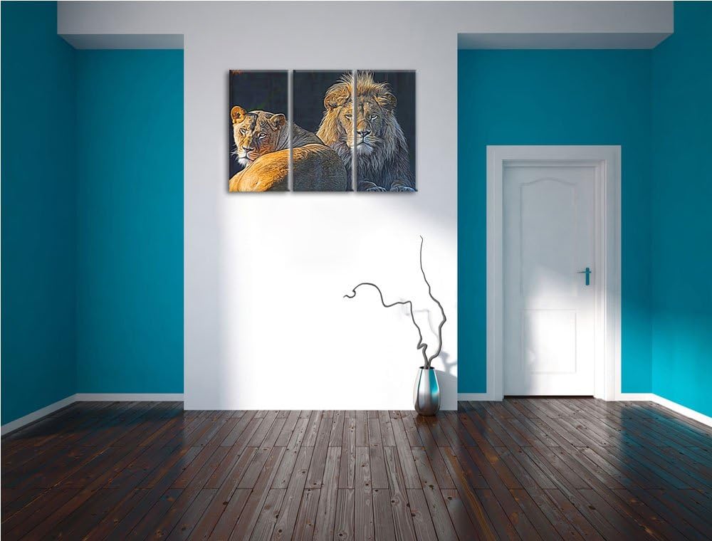 schönes Löwenpaar Spezial 3-Teiler Leinwandbild 120x80 Bild auf Leinwand, XXL riesige Bilder fertig
