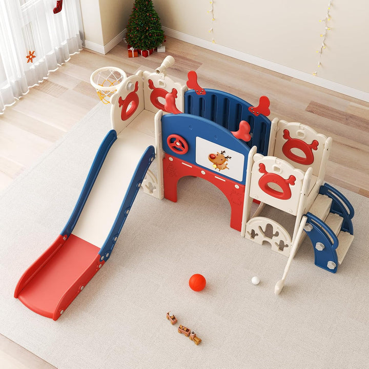 Kinderrutsche,extralange Rutschbahn,freistehende Kleinkindrutsche mit Basketballkorb, Kleinkindklett