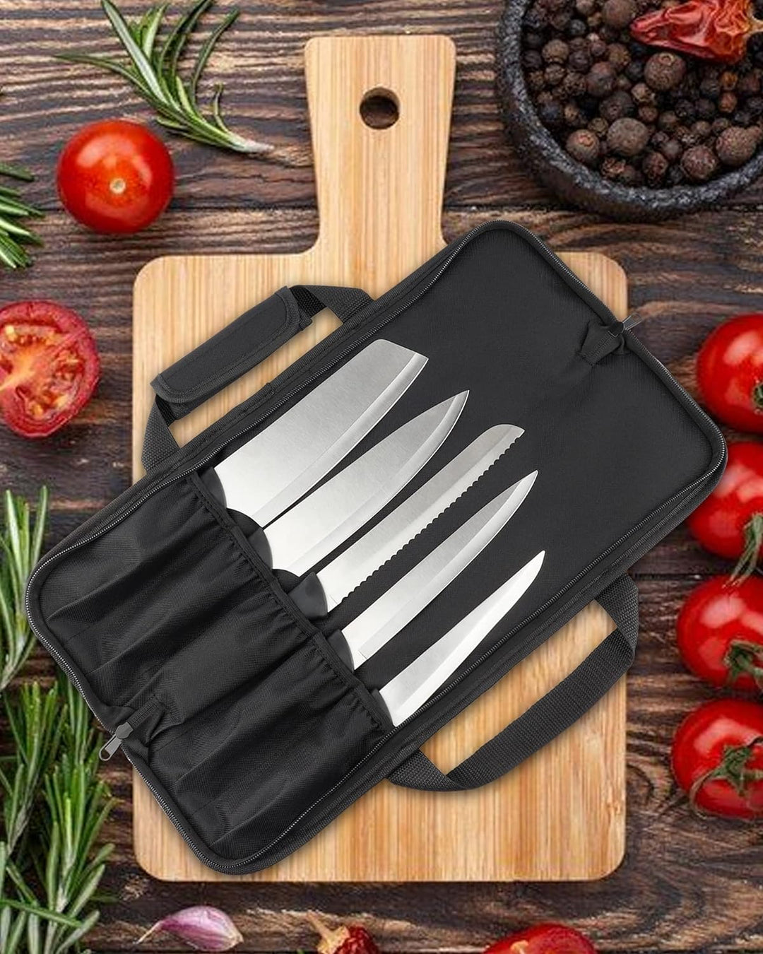Wessleco Chef-Messertasche (5 Schlitze), Messer-Etui aus Nylon, zur Aufbewahrung von Messern, Traget