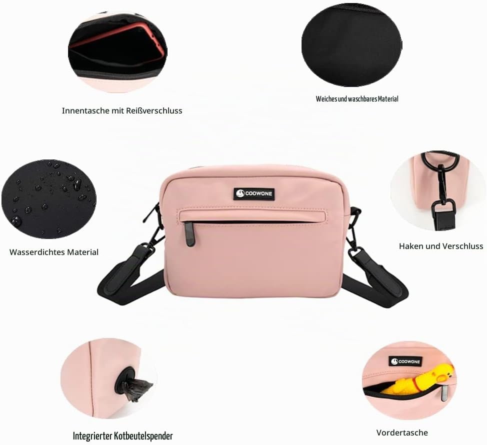 wasserdichte Leckerlibeutel für Hunde, Dog Walking Bag, integrierter Kotbeutelspender, verstellbare