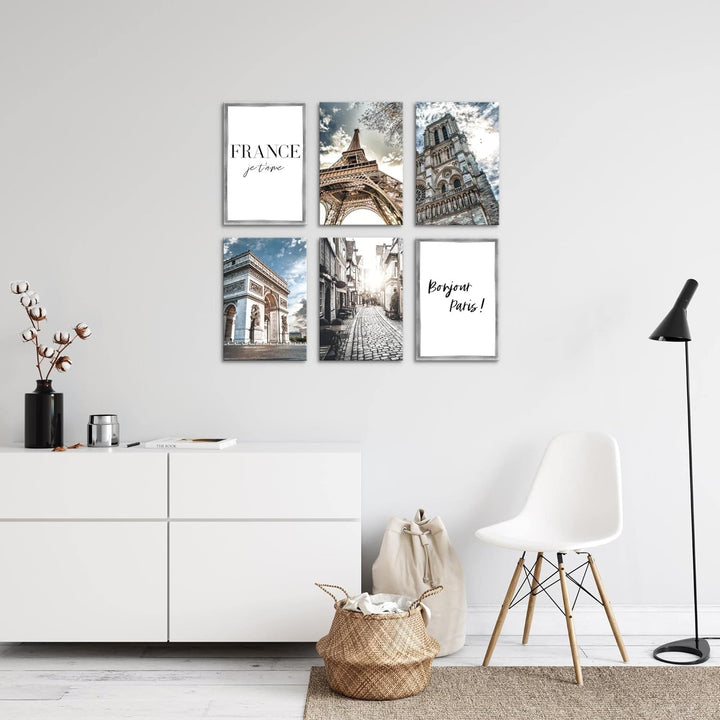 Novart Wandbilder Set - KOMPLETT AUFHÄNGFERTIG - Made in Germany - Moderne Bilder Paris France Wohnz