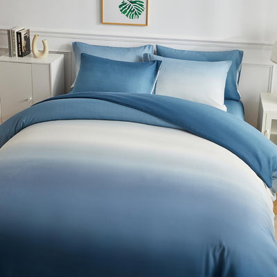 OLDBIAO Bettwäsche 200x200 cm 3er Set (1 Bettbezug 200x200cm + 2 Kissenbezüge 80x80cm), Weiss - Blau