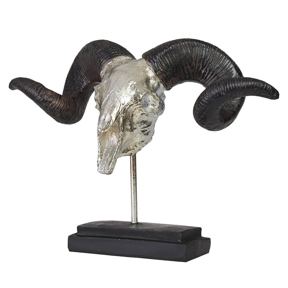 Hansmeier® Deko Skulptur Widder | Silber | Für Aussen und Innen | 39 x 28 x 17 cm | Einrichtung Stat