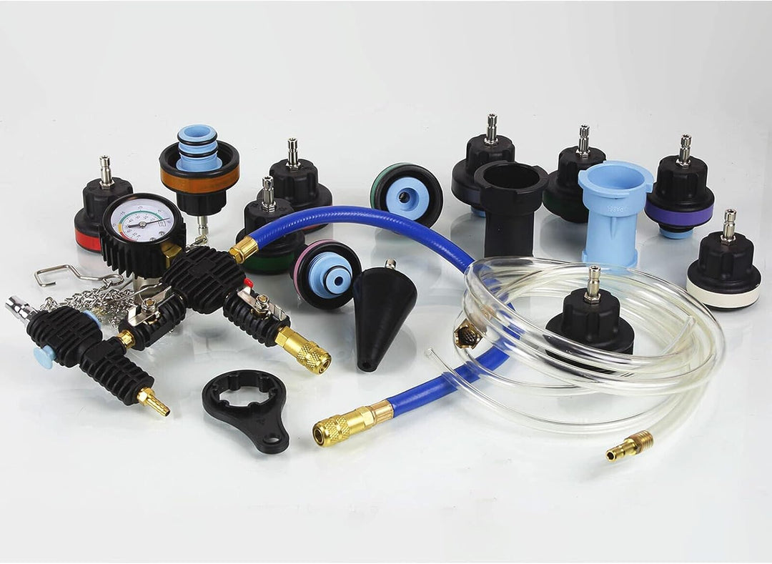 Kühlsystem Befüllgerät Entlüften +Abdrückgerät Druckprüfung Adapter Tester 28tlg