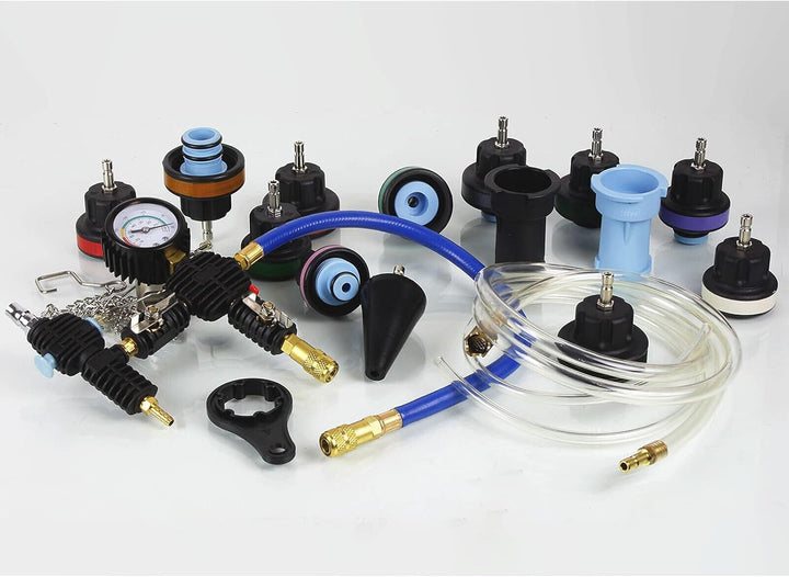 Kühlsystem Befüllgerät Entlüften +Abdrückgerät Druckprüfung Adapter Tester 28tlg