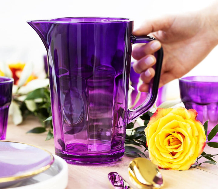 TREND FOR HOME Wasserkaraffe Glas 1 Liter mit Handlichem Griff Bunt Wasserkrug 19 cm Glaskanne Lila