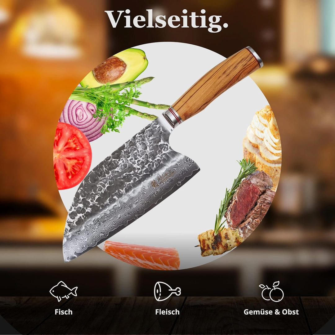 Wakoli Olive HS Serie Damast Chinesisches Kochmesser 20 cm extrem scharfe Klinge aus 67 Lagen I Prof