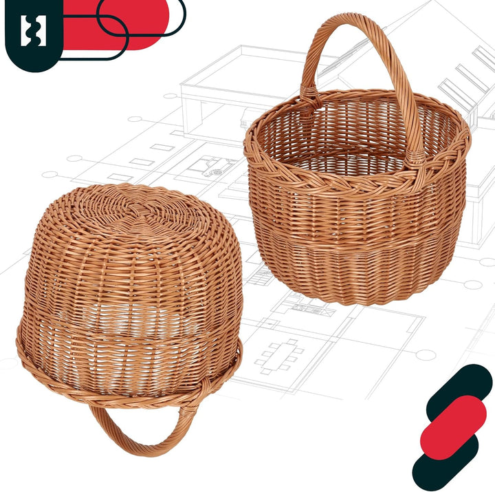 KOTARBAU® Einkaufskorb - Aufbewahrungskorb - Korb Geflochten - ⌀ 30 cm - Pilzkorb – Korb für Obst –
