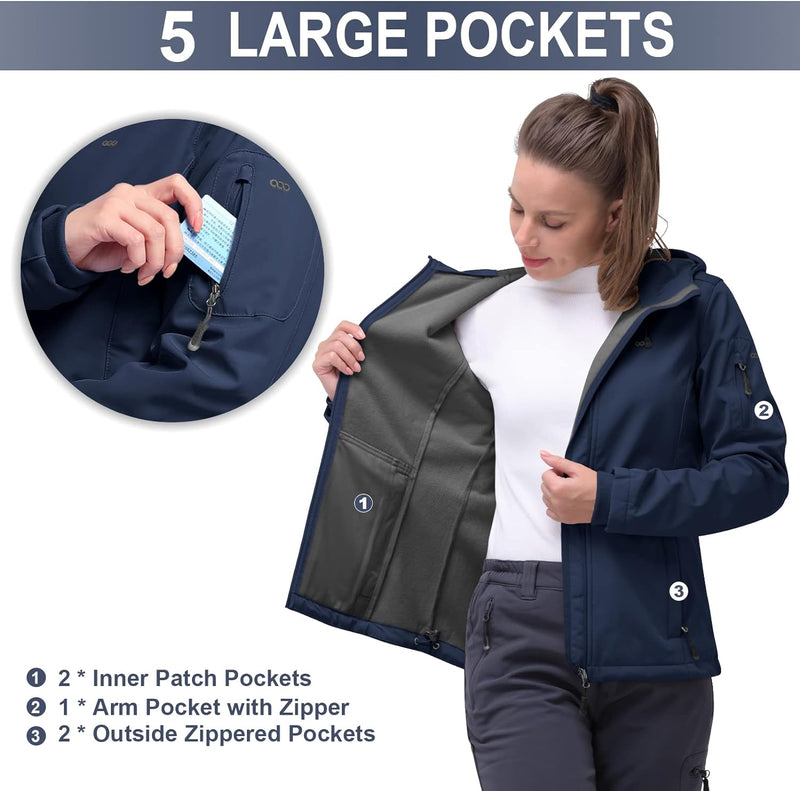 33,000ft Softshelljacke Damen Wasserdichte Atmungsaktive Warme Winterjacke Fleece Übergangsjacke Win