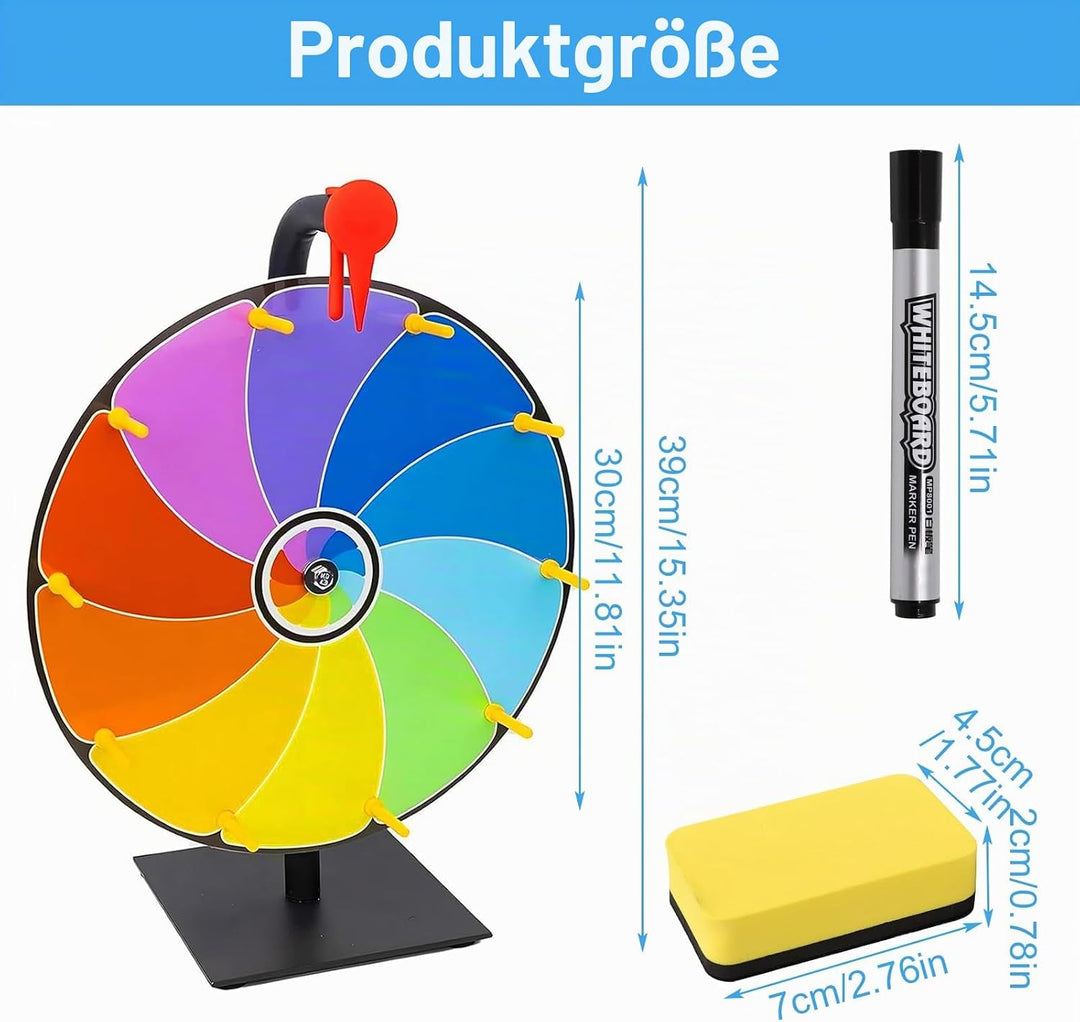 Glücksrad zum Drehen 30 cm Glücksrad Zum Selbstgestalten mit Trocken Abwischbarem Marker und Radierg