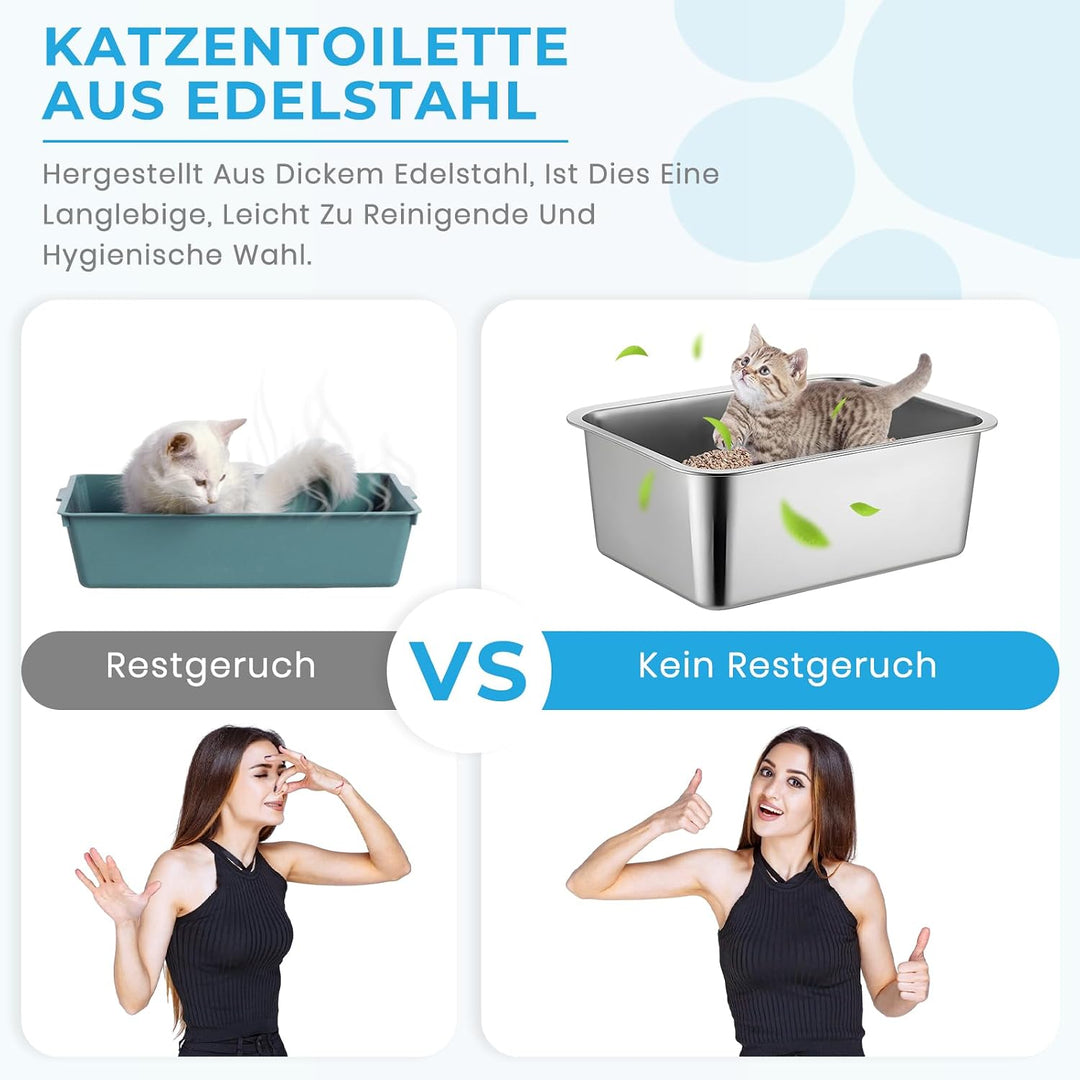 Lohofrnny Edelstahl Katzenklo, 50×35×20cm Grosse XXL Katzentoilette aus Edelstahl, Katzenklo Geruchs
