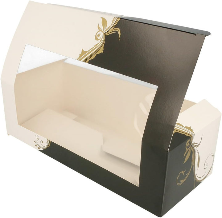 Box Konditorie mit Fenster rechteckig – 50 Stück. 26 x 11 x 8 cm., 26 x 11 x 8 cm
