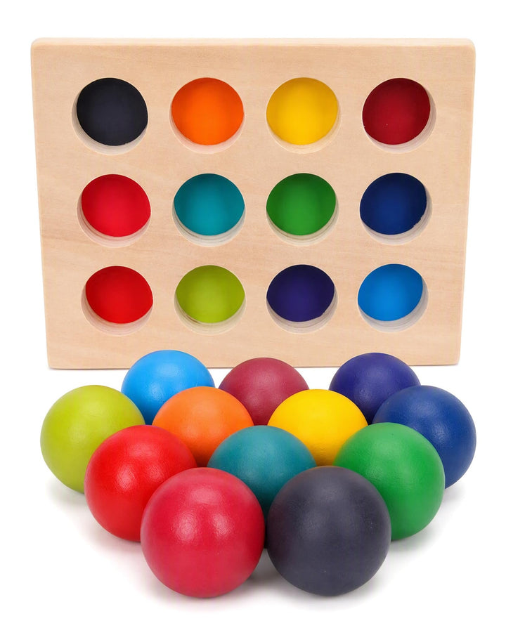 BESTonZON Montessori Holzspielzeug Farbsortierung Lernspiel für Kleinkinder, Regenbogen Sortierbrett