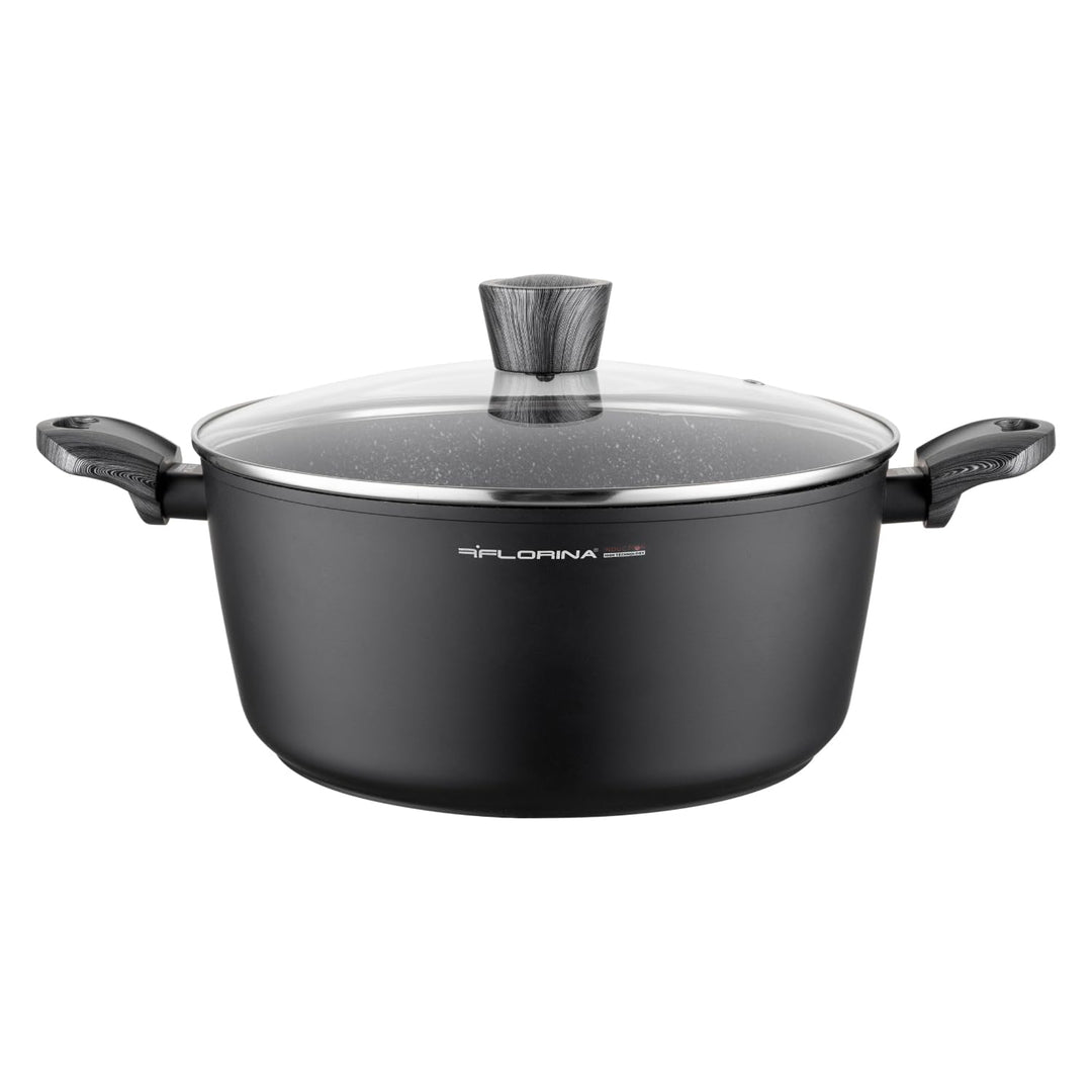 FLORINA Topf aus Aluminium (6,1 l) 28 cm Durchmesser Kochtopf mit Glasdeckel - Antihaftbeschichtet T