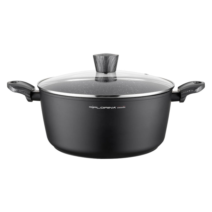 FLORINA Topf aus Aluminium (6,1 l) 28 cm Durchmesser Kochtopf mit Glasdeckel - Antihaftbeschichtet T