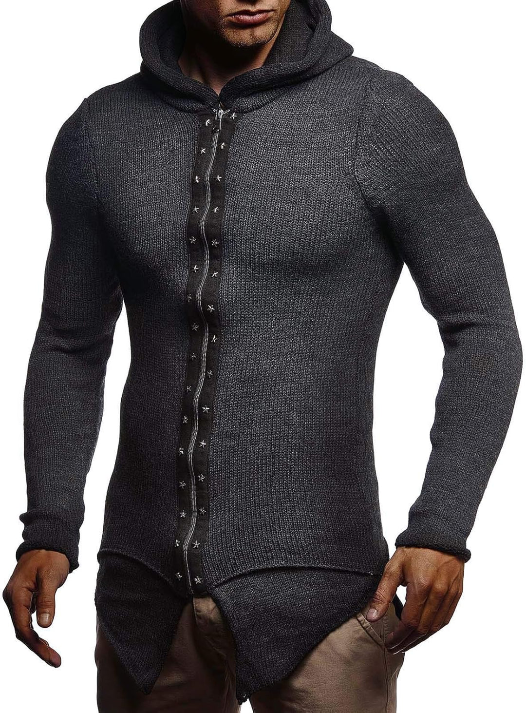 Leif Nelson Herren Strickjacke Slim Fit Männer Jacke mit Kapuze Moderne Kapuzenpullover-Sweatjacke H