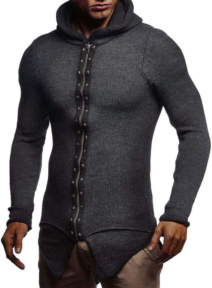 Leif Nelson Herren Strickjacke Slim Fit Männer Jacke mit Kapuze Moderne Kapuzenpullover-Sweatjacke H