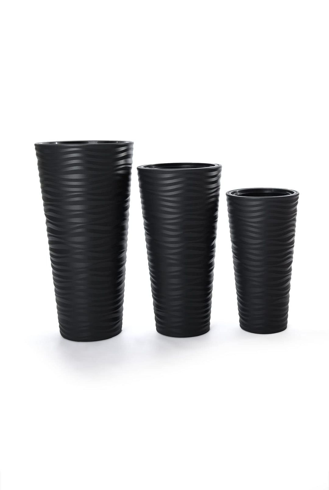 MELTOM Blumenkübel 3D Effekt Welle Slim Rund Einsatz Pflanzgefäss Set 3: XL XXL 3XL Anthrazit