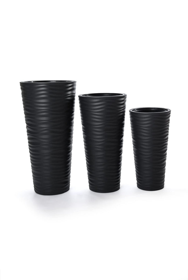MELTOM Blumenkübel 3D Effekt Welle Slim Rund Einsatz Pflanzgefäss Set 3: XL XXL 3XL Anthrazit
