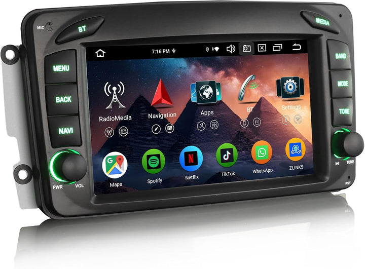 Erisin 7 Zoll 8-Kern 4GB+64GB Android 14 Autoradio Bluetooth GPS Navigation für Mercedes W209 W203 A