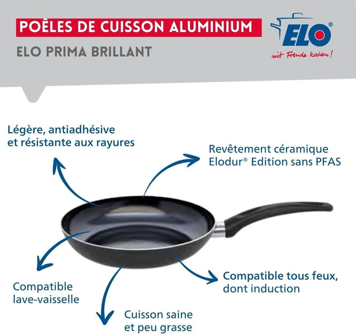 ELO 9720250 Kochgeschirr-Set, 4-teilig, 1 Bratpfanne 32 cm und 3 Kochtöpfe 12, 14 und 20 cm, Elo Pri