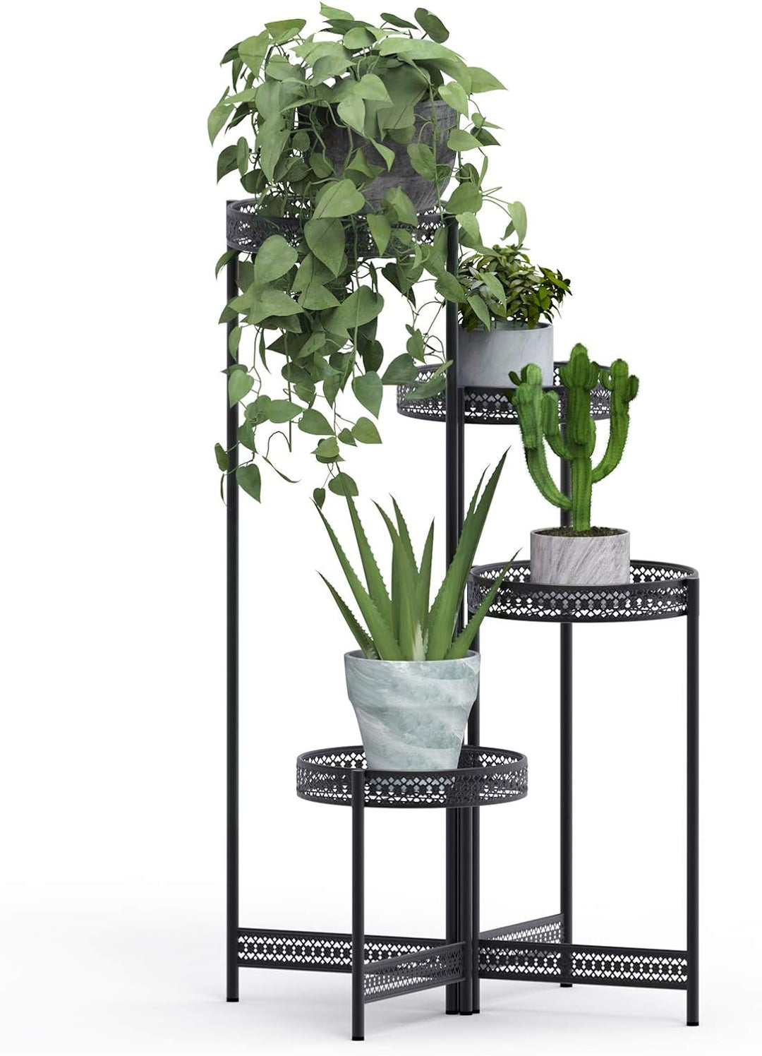 unho Pflanzenregal aus Metall, Blumenständer mit 4 Ebenen, Dekoregal für Innenbereich, 53×90cm