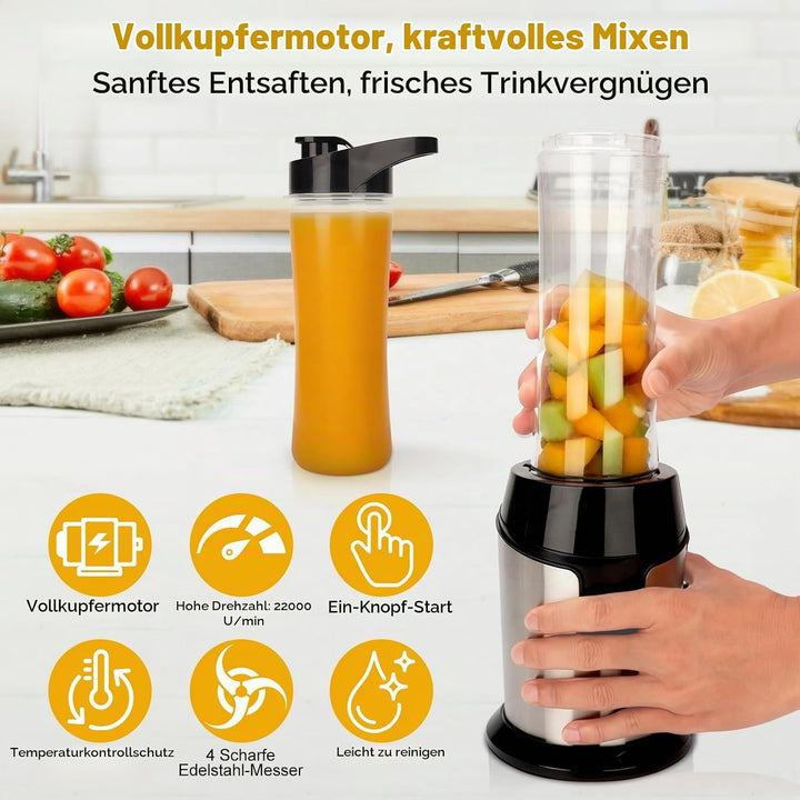 Mixer, Mini Standmixer, Smoothie Maker mit 2x600ml Flaschen BPA frei, Tragbarer Blender Mixer Smooth