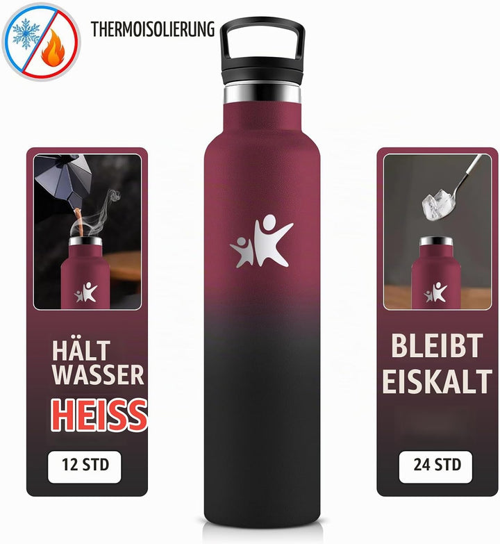 KollyKolla Edelstahl Trinkflasche 1L, Auslaufsichere Wasserflasche mit Strohhalm, Kohlensäure Geeign