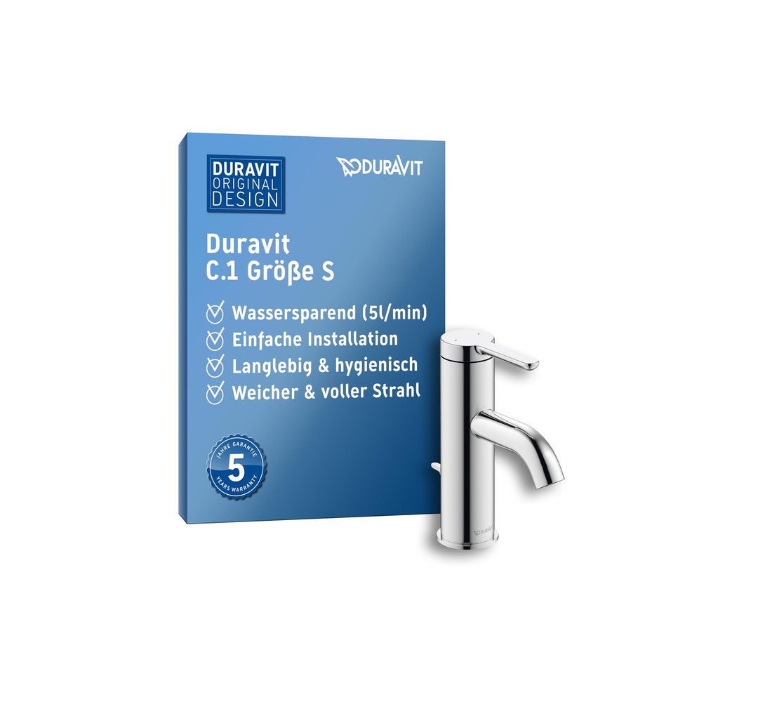 Duravit C.1 Waschtischarmatur, Grösse S (Auslauf Höhe 66 mm). Wasserhahn Bad mit Zugstangen-Ablaufga