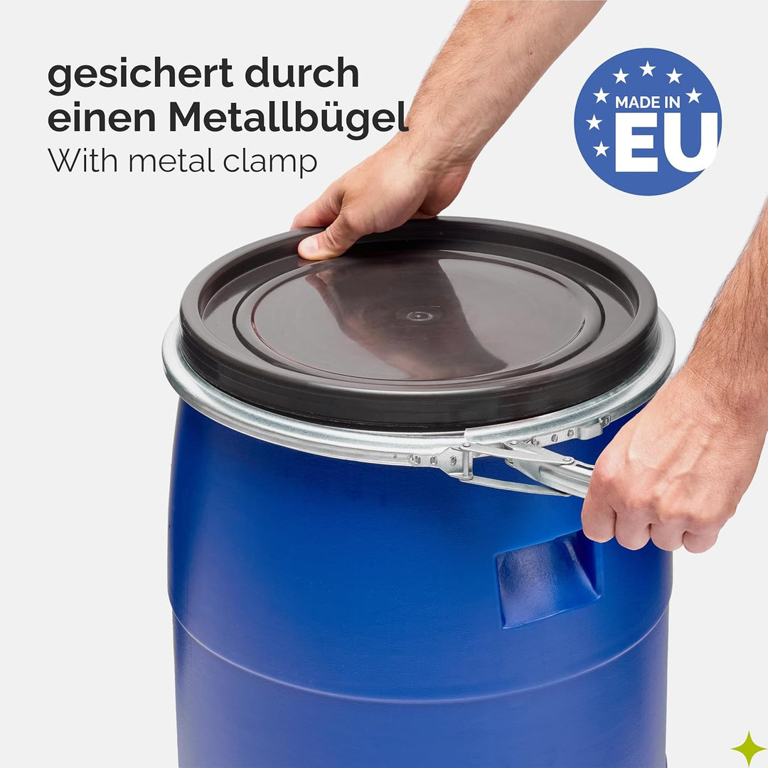 Garronda 220 Liter Regentonne mit Deckel Weithalsfass aus HDPE Regenfass für Garten Fass 220l Regenw