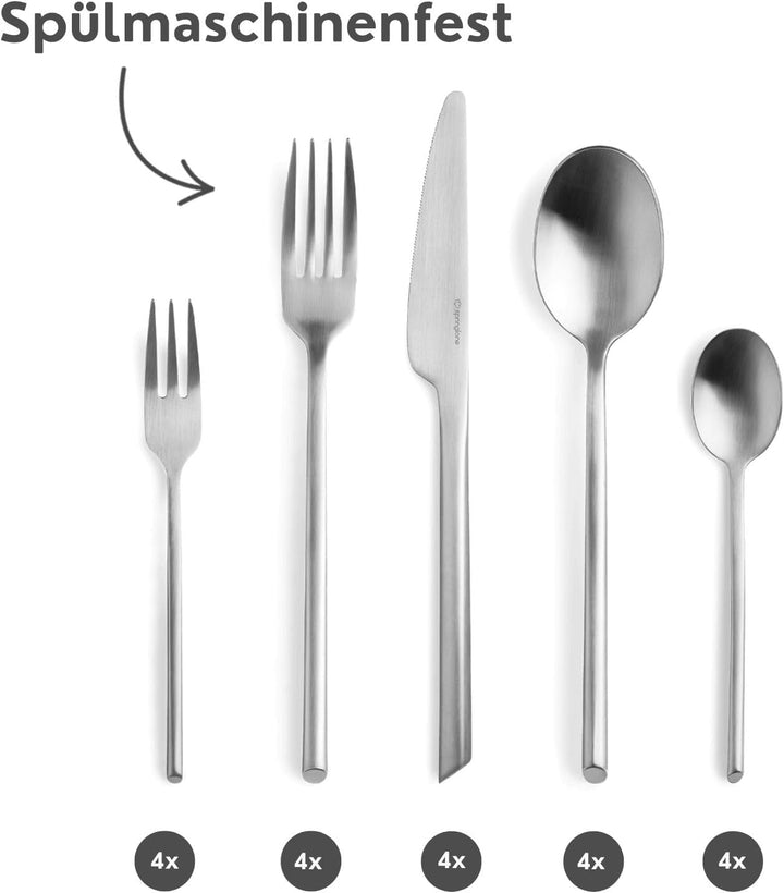 SPRINGLANE Besteck Set 20-tlg. Edelstahl matt, Robustes Besteckset für 4 Personen aus rostfreiem 18/