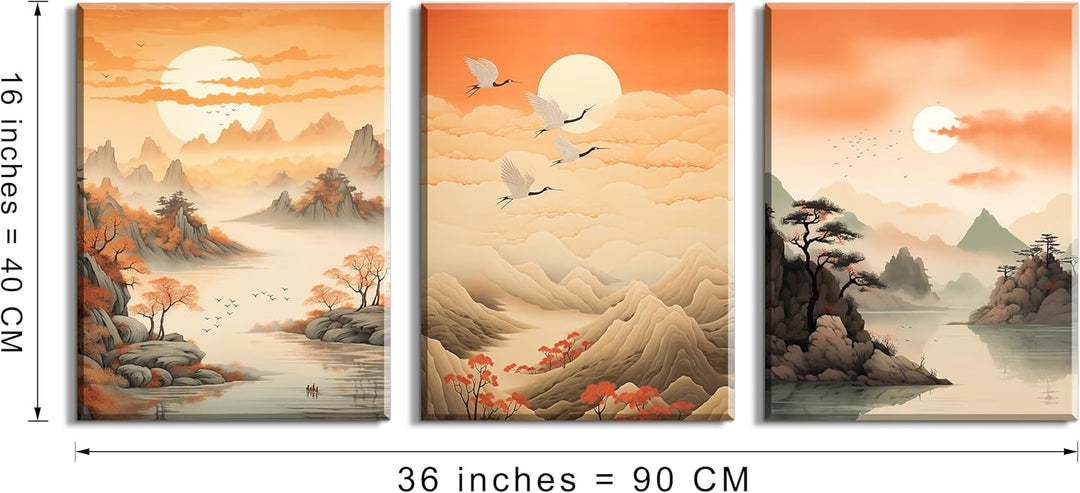 Piy Painting Wandbilder Landschaftsbilder, Sonne, Gebirge, Fliegende Kranich Bild auf Leinwand Wand