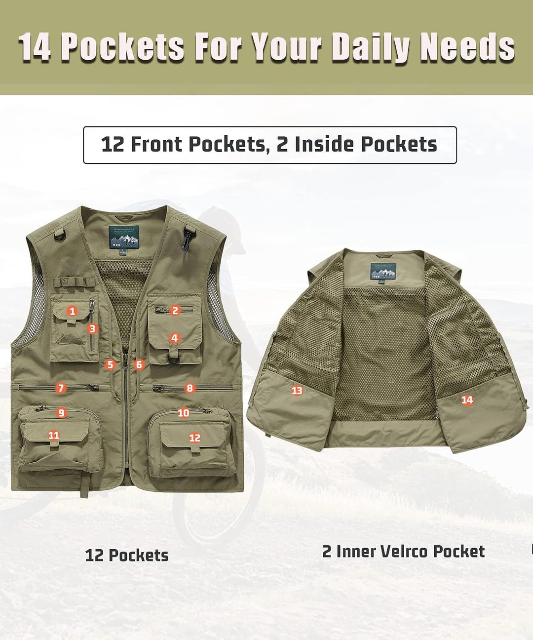 Herren Outdoor Weste Freizeit Schnelltrocknende Anglerweste mit vielen Taschen Sommer Ärmellos Jacke