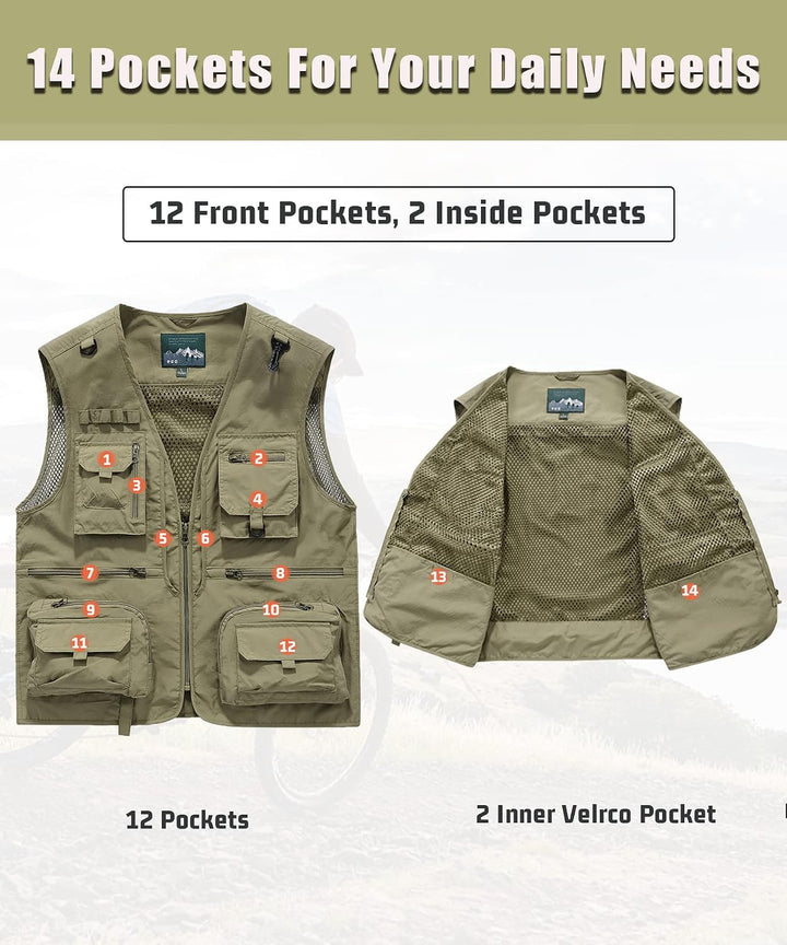Herren Outdoor Weste Freizeit Schnelltrocknende Anglerweste mit vielen Taschen Sommer Ärmellos Jacke