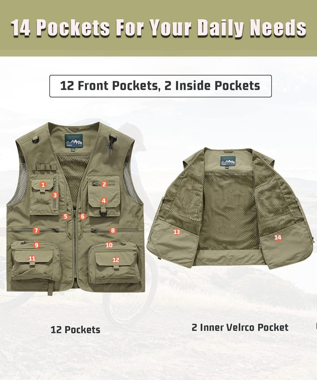 Herren Outdoor Weste Freizeit Schnelltrocknende Anglerweste mit vielen Taschen Sommer Ärmellos Jacke