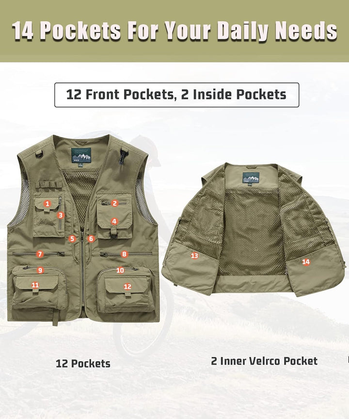 Herren Outdoor Weste Freizeit Schnelltrocknende Anglerweste mit vielen Taschen Sommer Ärmellos Jacke