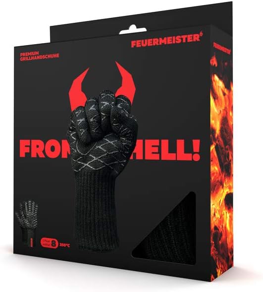 Feuermeister Premium BBQ Grillhandschuhe Gr. 12 in der Farbe Schwarz aus Aramidfaser/Nomex, hitzebes