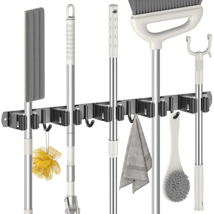 Radikor Besenhalterung Wand, Selbstklebender Besenhalter mit 5 Halter und 4 Haken, Edelstahl Geräteh