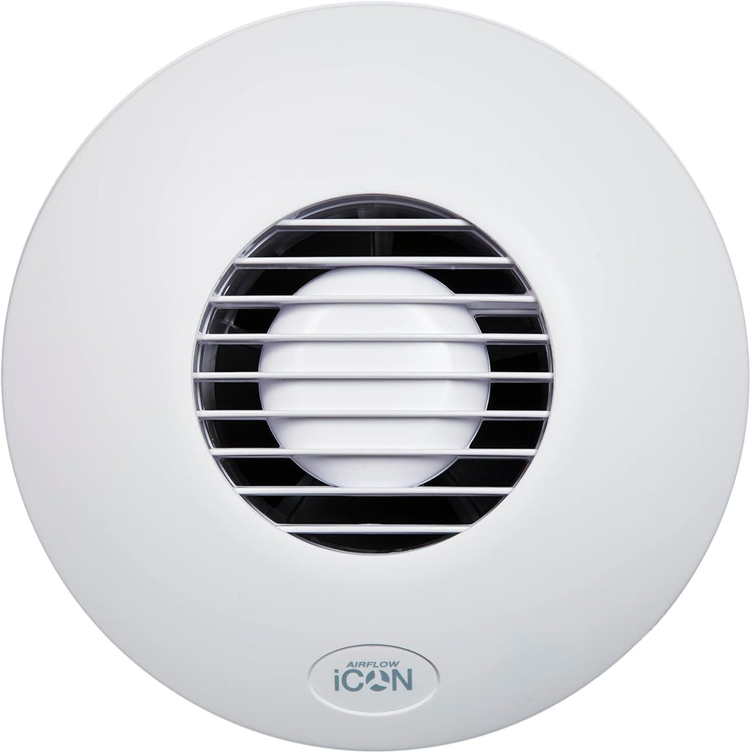 Airflow iCON 15 Timer-Abluftventilator-Set – 100 mm/4 Zoll – Mit Timer-Modul, weissem Lüftungsgitter