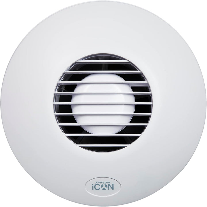 Airflow iCON 15 Timer-Abluftventilator-Set – 100 mm/4 Zoll – Mit Timer-Modul, weissem Lüftungsgitter
