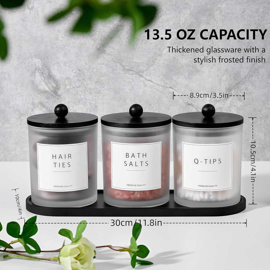 Glas Wattestäbchen Behälter, Schminktisch Badezimmer Organizer Set mit Tablett, Wattepadspender Make
