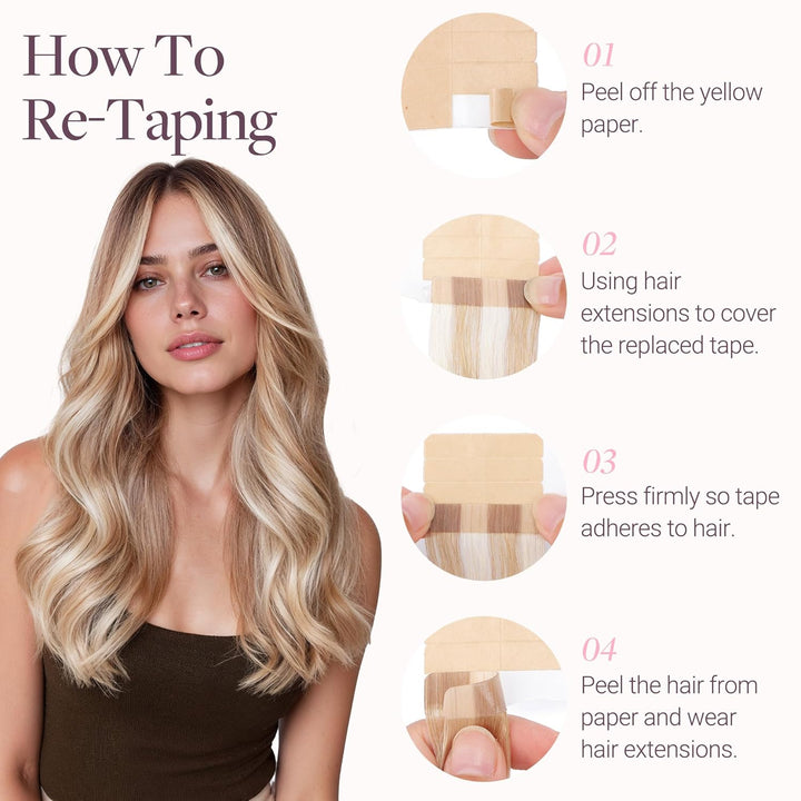 GOO GOO Tape in Extensions Echthaar, Tape Extensions Echthaar, 30cm 40g 20pcs, Extensions Echthaar,