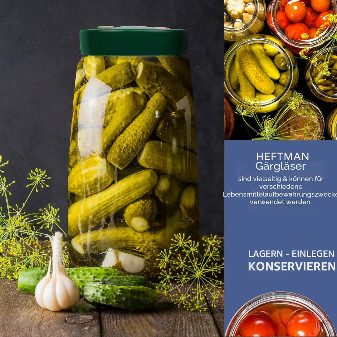 HEFTMAN Gärglas mit Entlüftungsventil mit 1-Wege-Entlüftung - 2.2L 2er-Pack Lebensmittelecht Ferment
