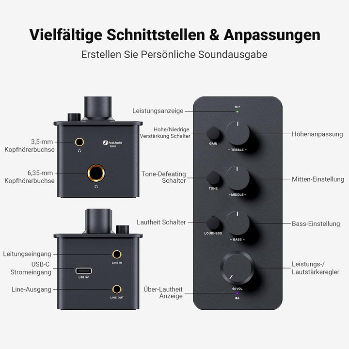 Fosi Audio SK01 Hi-Fi Kopfhörer-Verstärker, Equalizer Vorverstärker mit Bass Mittel Höhen Klangregle