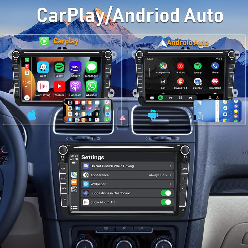 [2GB+32GB] CAMECHO Android 11 Autoradio für VW Golf 5 6 Polo Tiguan Caddy Skoda Passat mit CarPlay A