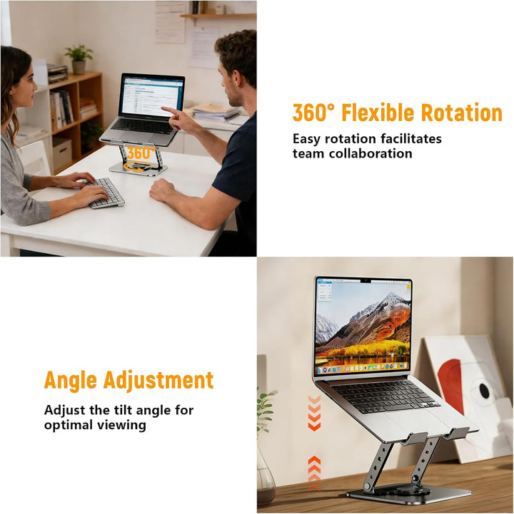 Laptop Ständer Höhenverstellbar, Verstellbarer Laptopständer mit 360° Drehbarer Basis und Belüfteter