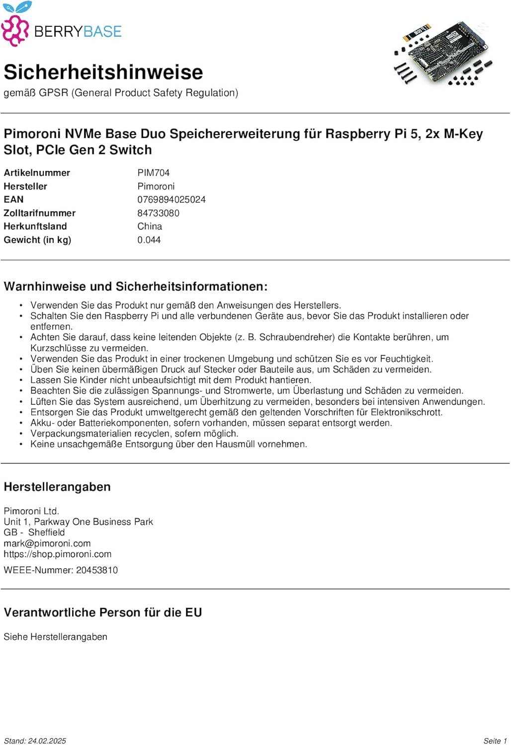 Pimoroni NVMe Base Duo Speichererweiterung für Raspberry Pi 5, 2X M-Key Slot, PCIe Gen 2 Switch