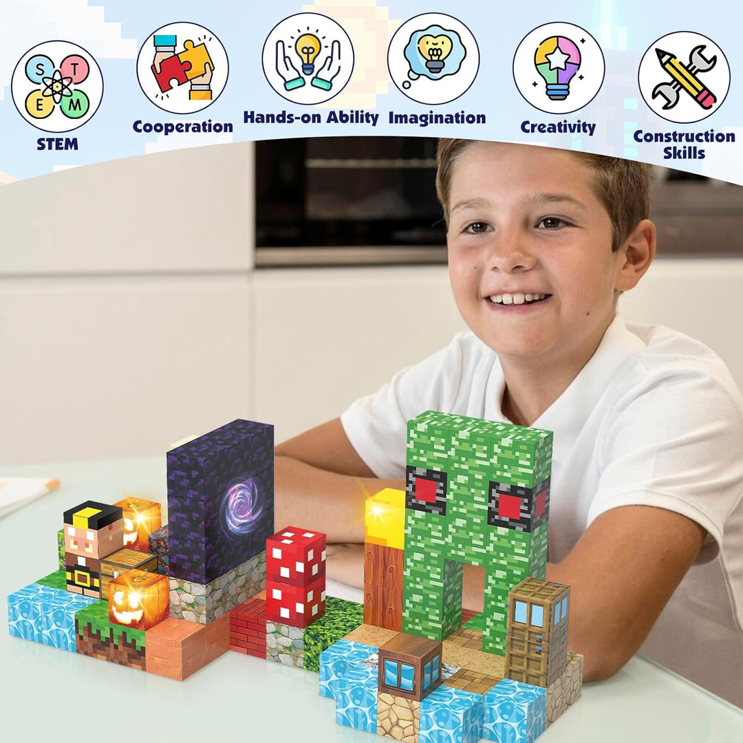 Magnetische Bausteine 100 Stück 2,5CM Light Up Magnetblöcke Bauspielzeug für Jungen Mädchen 4 5 6 7